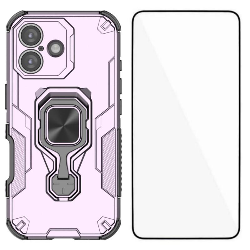 For iPhone 17 Phone Case WANLONFENG PC TPU Back Cover Kickstand with Tempered Glass