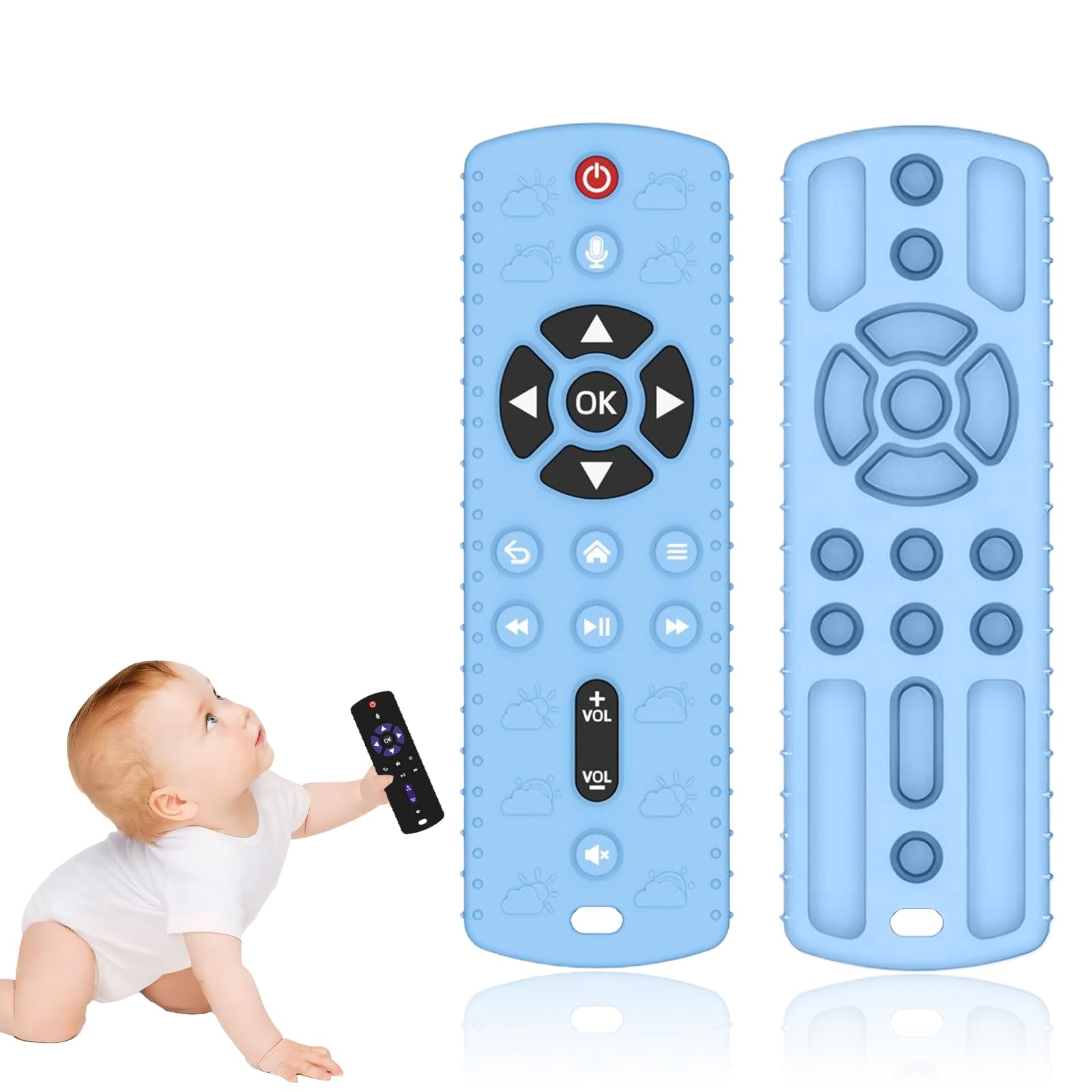 

MAEXUS Baby Remote Teething Early Educational Chew Unisex Toy for Babies Months Toy, Food-Grade Silicone, Washable, Toy, 3-24 (Blue) синий