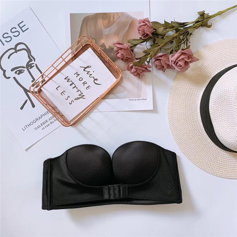 Women's Strapless Non-Slip Push-Up Bra - Front Buckle, Wire-Free, Adjustable, Thickened for Small Chest