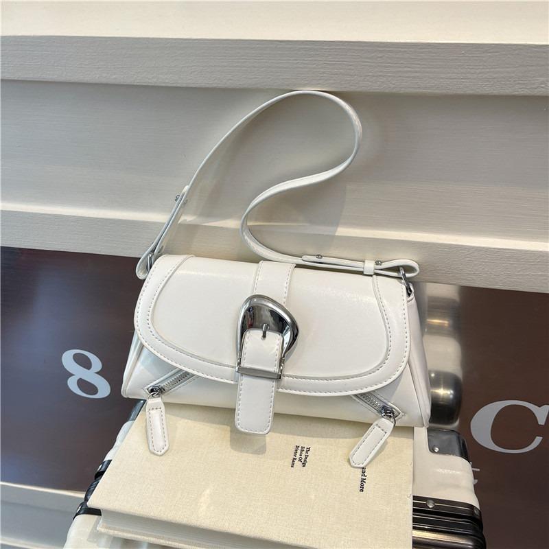 

Solid color belt buckle shoulder bag women s new fashionable soft leather underarm bag women s high-end textured messenger bag білий