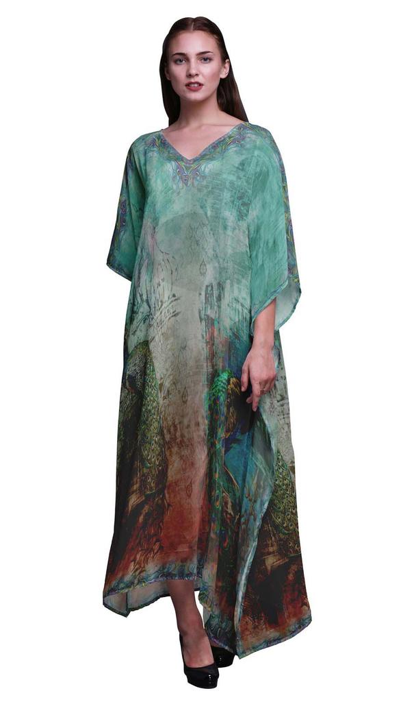 Phagun Peacock Mughal Womens Long Beach Kaftan Beachwear Bikini Coverup Maxi