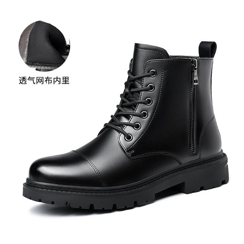 

Martin boots men s British style triple joint cowhide locomotive tooling boots round head double zipper trend boots 44