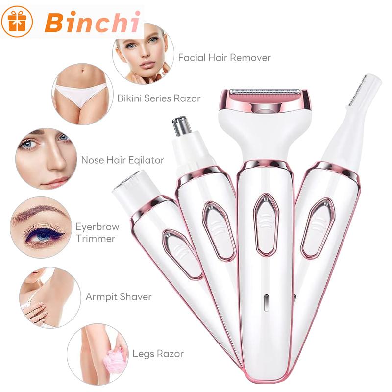 4 In 1 Electric Epilator Bikini Eyebrow Nose Women Lady Facial Hair Removal Trimmer Body Painless Female Depilator Skin Care