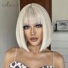 EASIHAIR Synthetic Bob Wigs with Bang Short Straight Light Blonde Beige Natural Hair Wigs for Women Daily Cosplay Heat Resistant