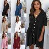 Stylish Women Summer Smock Dress With 3/4 Sleeve For Casual Beach Outings And Holidays
