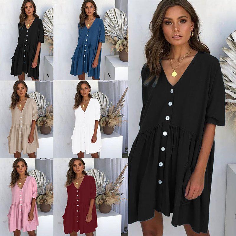 Stylish Women Summer Smock Dress With 3/4 Sleeve For Casual Beach Outings And Holidays