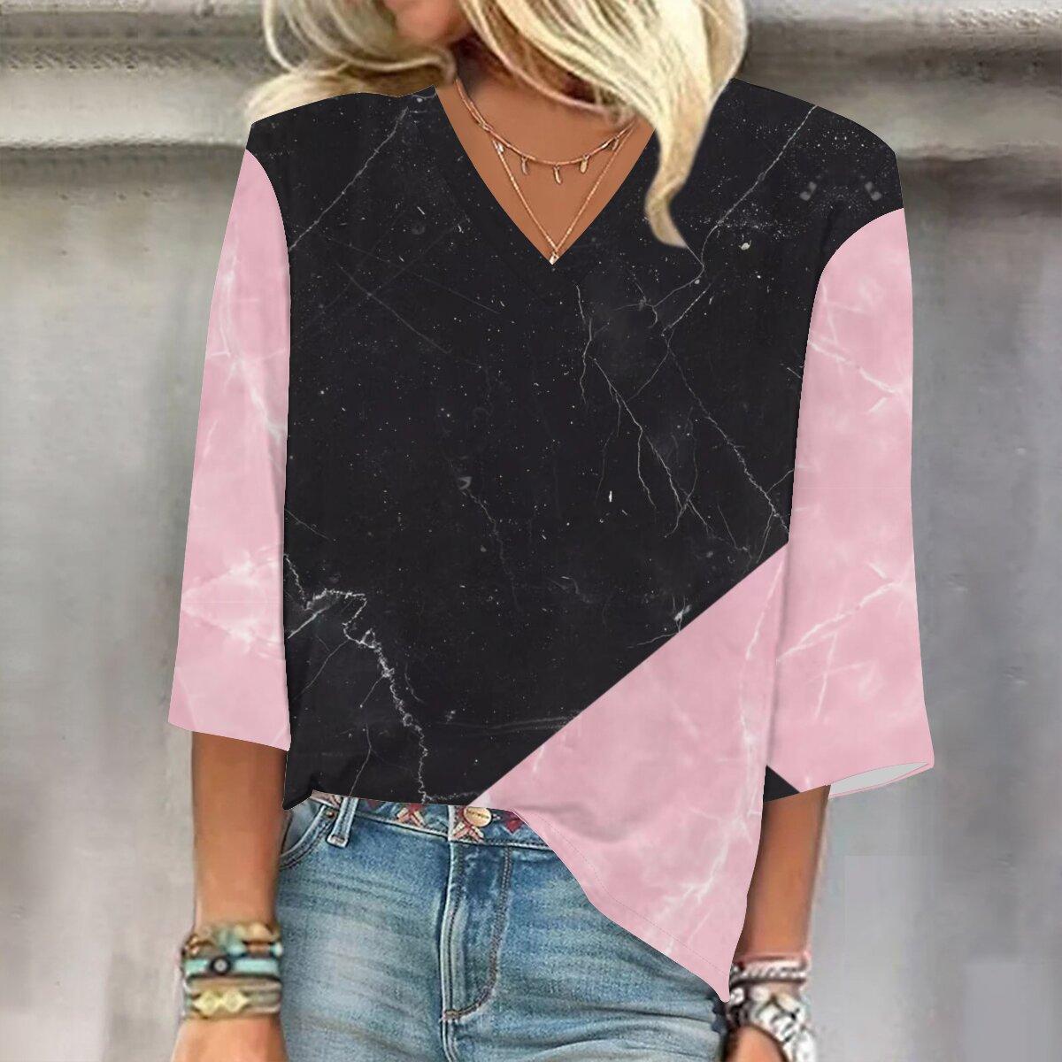 

2023 Весенне-осенний новый модный топ с рукавом 3/4 и принтом