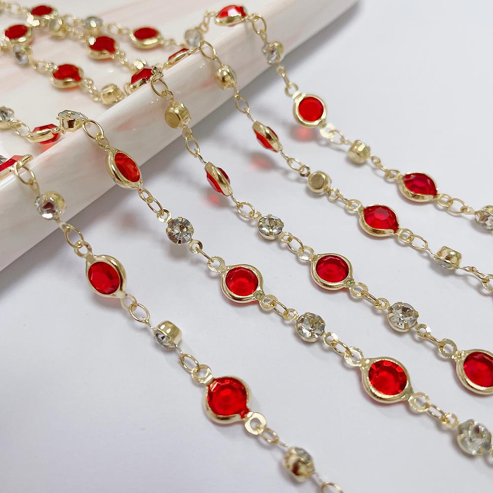 1meter Colorful Crystal Beads Beaded Chain Glass Bead Copper Necklace Chain Accessories for DIY Costumes Jewelry Making Material