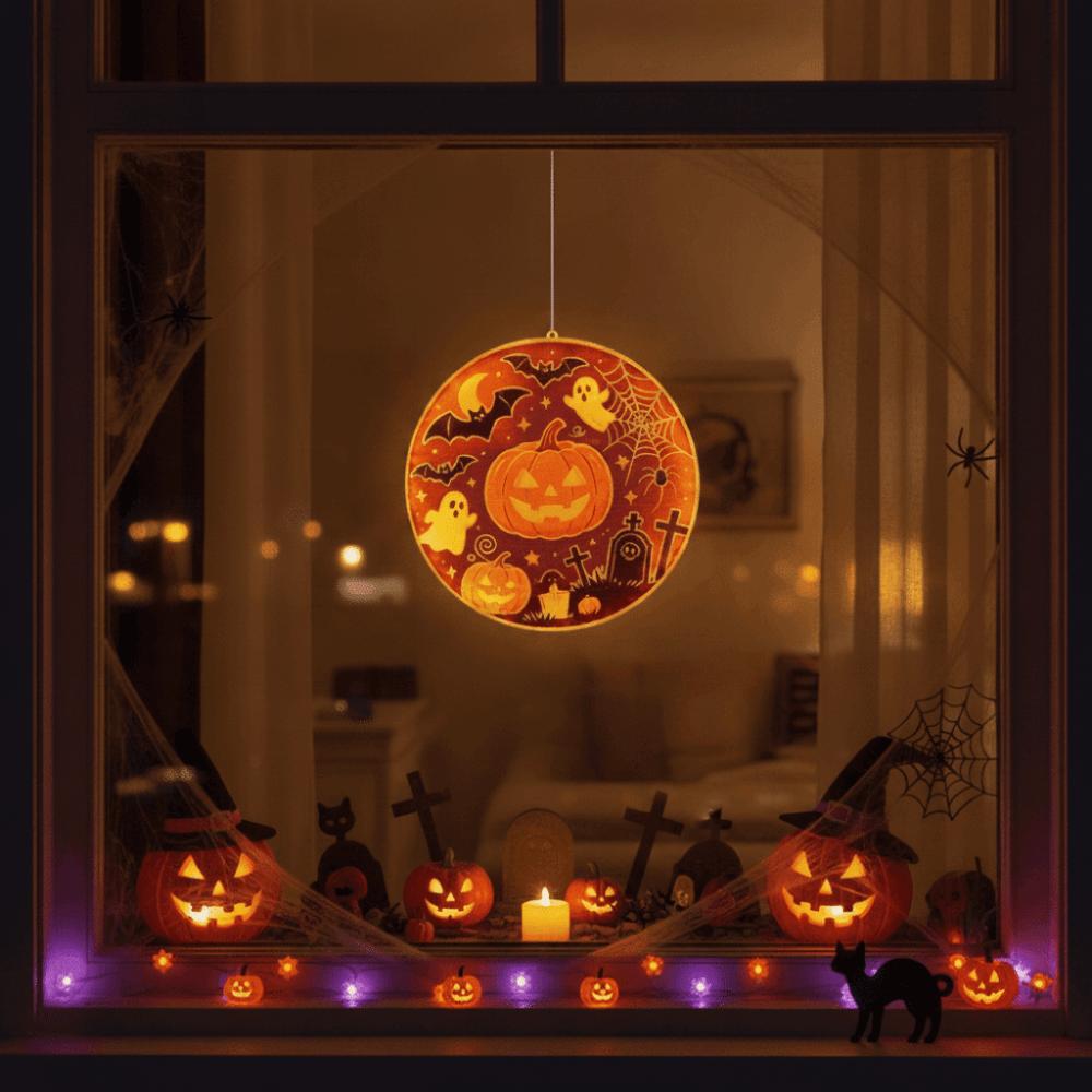Warm Yellow Glow Halloween Window Lights Festival Lighted Pendant Restaurant Theme Party
