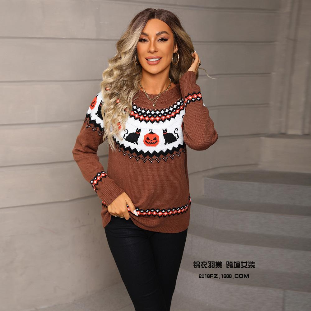2025 Winter New Product Knitted Sweater Halloween Personality Top for Women Casual Versatile Loose Pullover