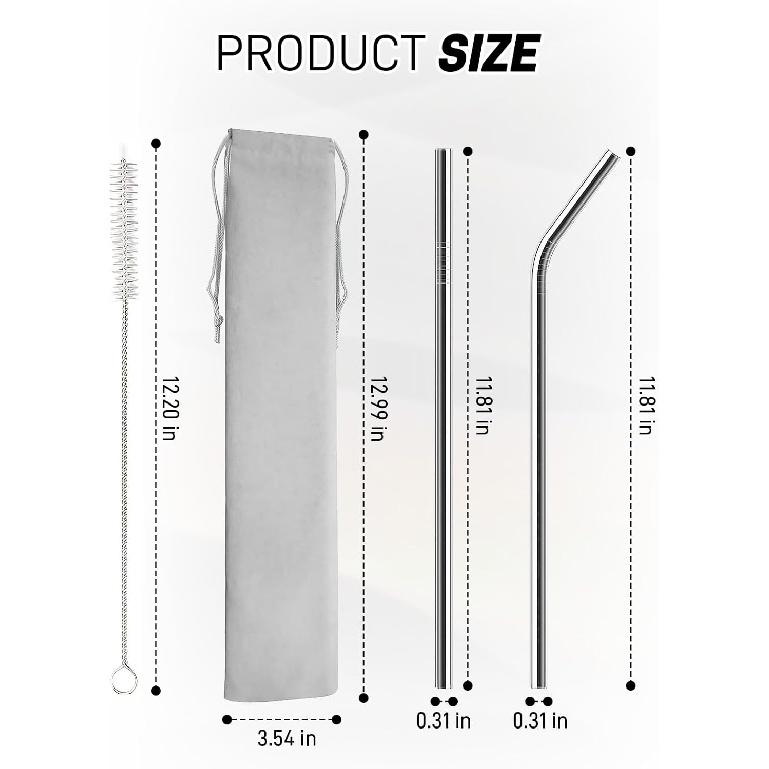 10 Pack Stainless Steel Straws for 40 Oz Tumbler, 12" Reble Long Metal Straw with 2 Cleaner Brush 1 Carry Bag (5 Straight 5 Curved)