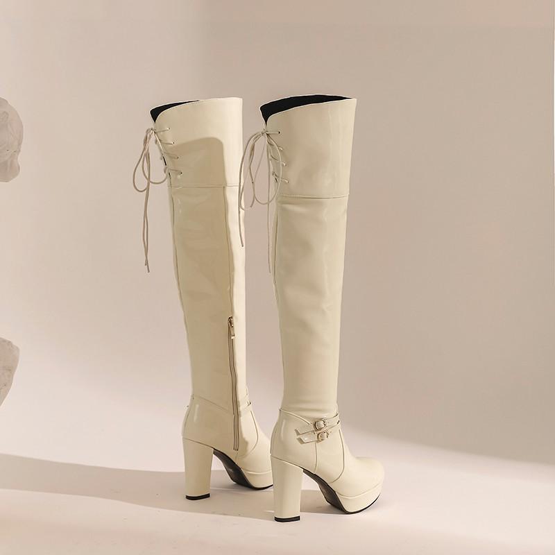 Dámské boty na vysokém podpatku podzimní a zimní klasické voděodolné platformové silný podpatek plus kozačky nad koleno