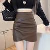 Women's Black PU Leather High-Waist Irregular Pleated Skirt - Spring/Autumn 2025 Collection