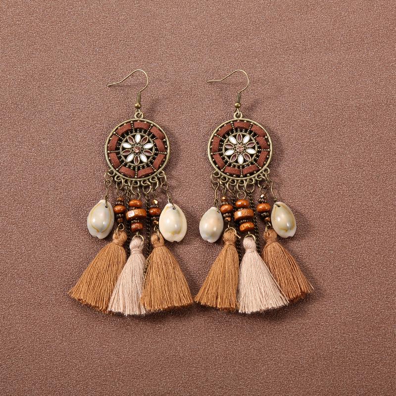Handmade Retro Bohemian Ethnic Tassel Earrings for Women, Long Thai Style