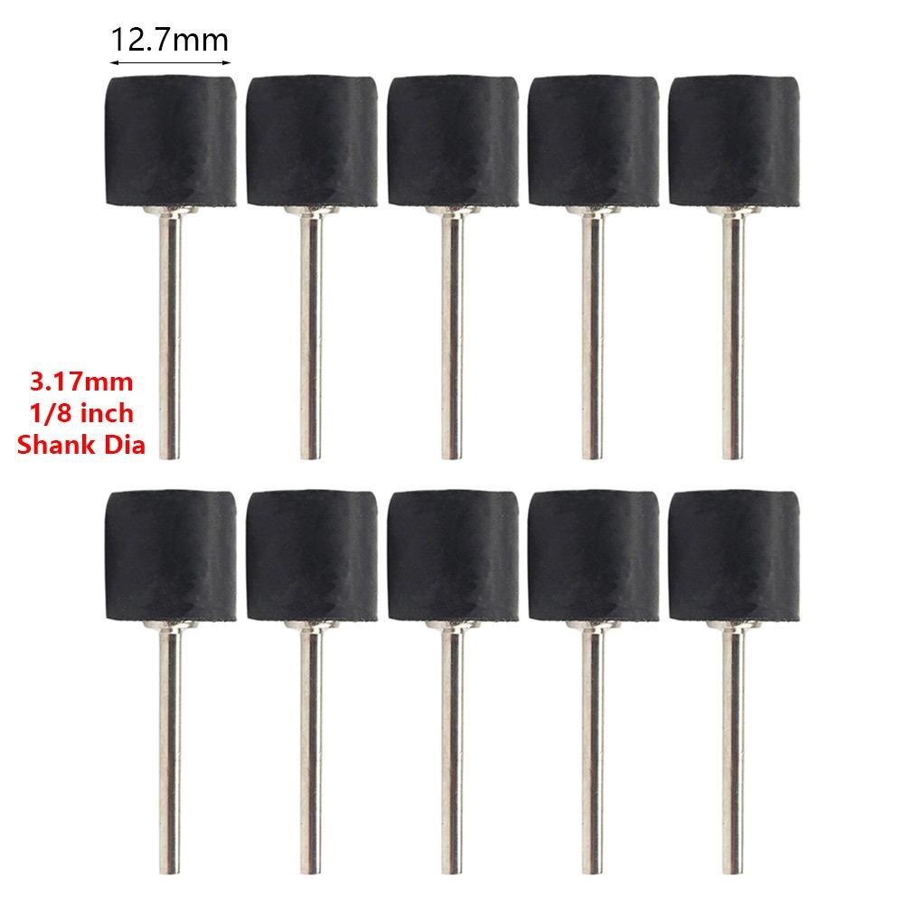 10Pcs/Set Durable 1/8inch Sanding Mandrels 6.35/9.5/12.7mm Rubber Sandpaper Circle Kit Grinder Drum Rod for Rotary Tool