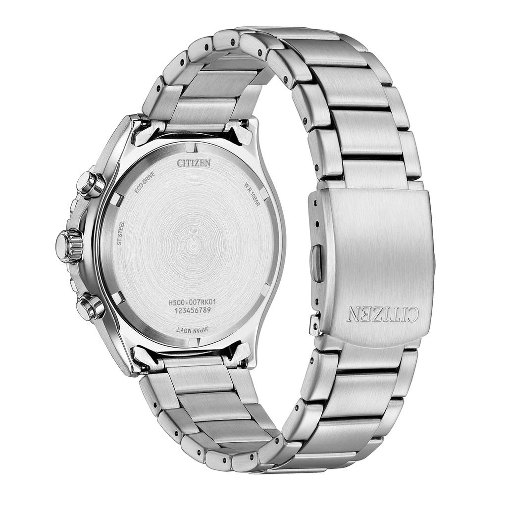 Citizen Eco-Drive Solar Chronograph Watch AT2561-81X Stainless Steel Link Strap Silver Green Men's