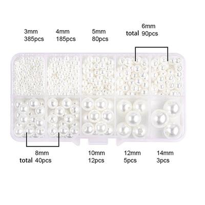 800pcs 3-14mm ABS Pearl Beads Round Beige Imitation Pearl Beads Loose Beads with Hole DIY Jewelry Making Kit Garment Decoration