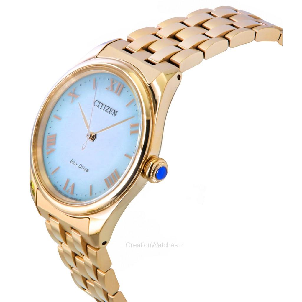Citizen L Rose Gold Tone Stainless Steel Light Green Dial Eco-Drive EM1143-81X Women's Watch