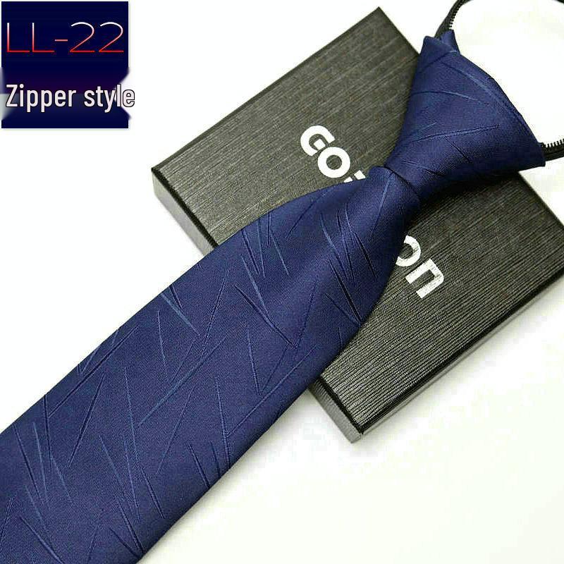 Men's No-Iron Zipper Striped Formal Tie with Logo, 8cm