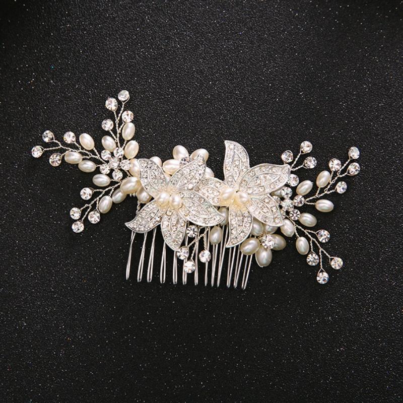 Crystal Pearl Flower Hair Comb Clip Hairpin For Women Bride Rhinestone Bridal Wedding Hair Accessories Jewelry Comb Hairpin Gift