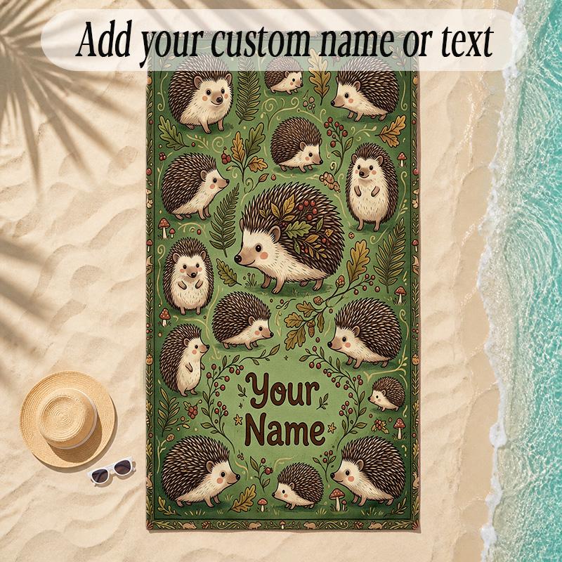 Forest Theme Soft Beach Towel Personalized Custom Name Text Towel Portable for Beach Pool Travel