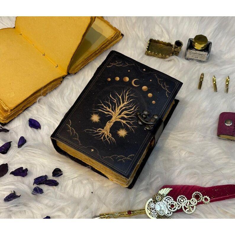 Tree of Life Journal | Moon Phases Lock Diary | Vintage Witchy Notebook | Grimoire for Witches | Gift for Writers & Dreamers
