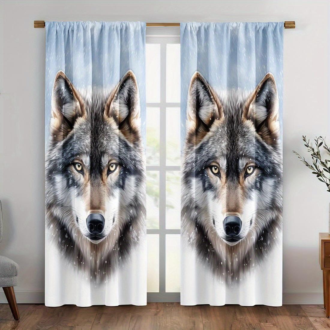 

Wolf Print Curtains Polyester Fabric Suitable Bedroom Living Room Decoration Made Of Machine Washable Decor W100*H70(CM)-Rod Pocket&1PCS