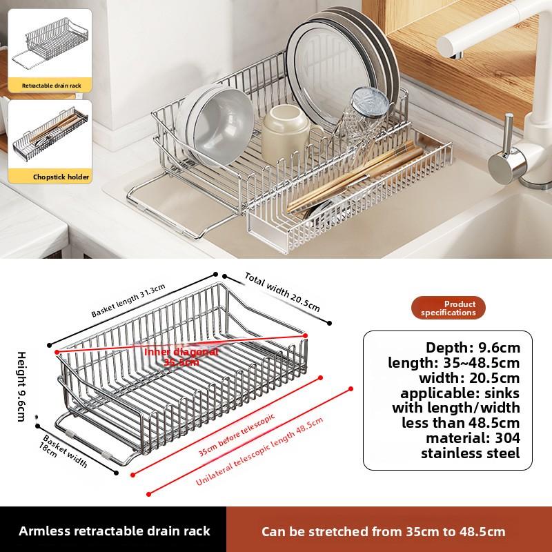 304 Edelstahl Spülbecken Ablaufgestell Teleskopisch Küche Geschirr Aufbewahrungsgestell Filter Waschbecken Regal Ablauf