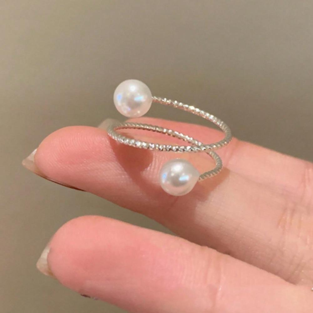 1pc Wrapped Faux Pearl Triple Layer Open Adjustable Ring