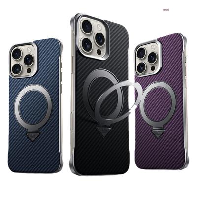 Suitable for Apple 16promax Phone Case, Magnetic Stand, IPhone15 Carbon Fiber Pattern Borderless Anti-drop Leather Case
