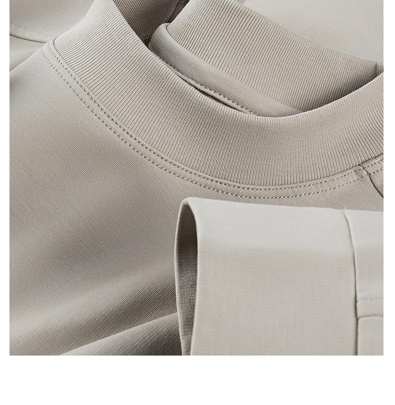 270G Mercerized Cotton Men's Long Sleeve T-Shirt - Solid Color, Round Neck, Autumn/Spring Top