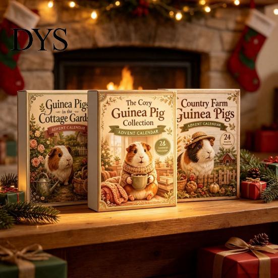 Christmas Collection Toys Advent Calendar with 24 Guinea Pig, Garden Theme Cute Countdown Blind Box Animal Figurines, Decorative Healing Ornaments for