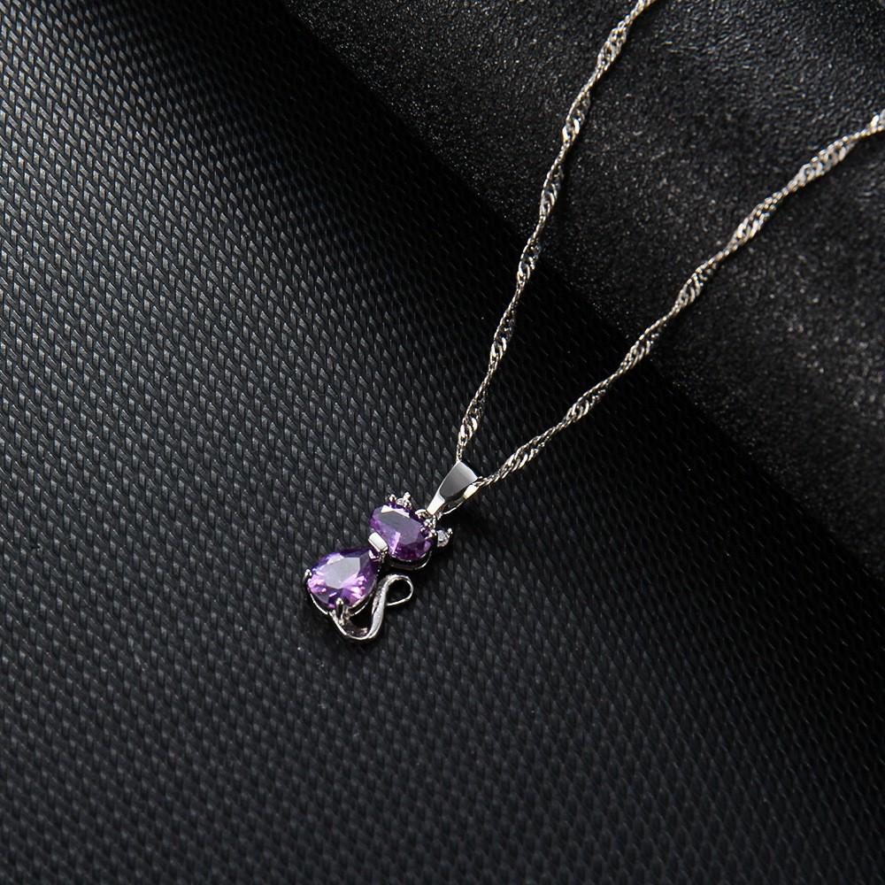 2023 Amethyst Katze Anhänger Halskette: Einfacher, niedlicher Kätzchen-Edelstein-Choker für Frauen