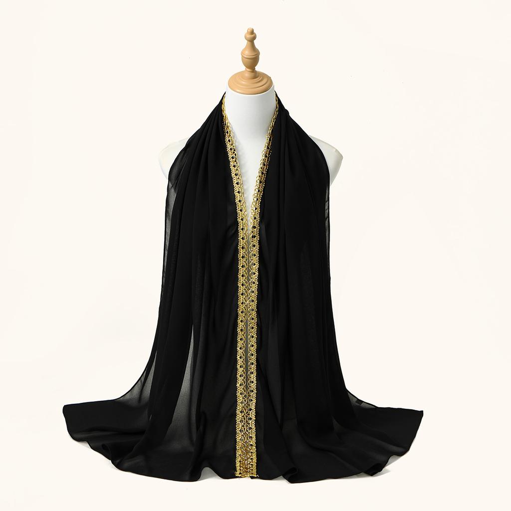 Premium Chiffon Hijab Scarf Women Muslim Hijabs Shawl Shinny Golden Rippled Edge Long Wraps Headband Bandanas Scarves Turbante
