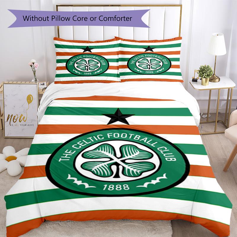 Celtic Football Club Crest Printed Pattern Duvet Cover Set – Includes 1 Duvet Cover and 2 Matching Pillowcases Bedroom Decor Christmas Gifts