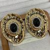 Fashion Diamond-Encrusted Resin Oval Stud Earrings Retro Court Style Temperament Earrings Light Luxury High-End Ears