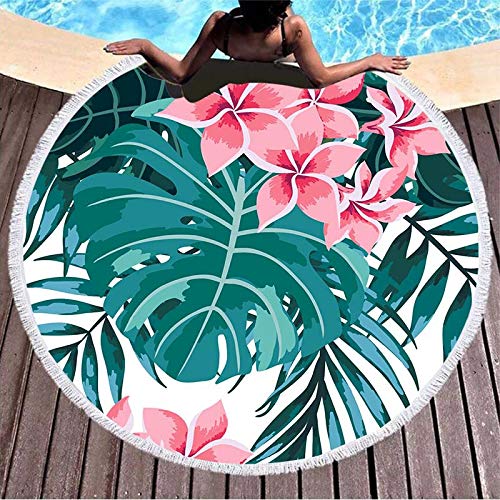 Telo Mare Rotondo Coperta Oversize Foglia di Palma Stile Tropicale Stampa Fenicottero Microfibra Grande Asciugamano Rotondo Picnic Asciugamano Assorbente