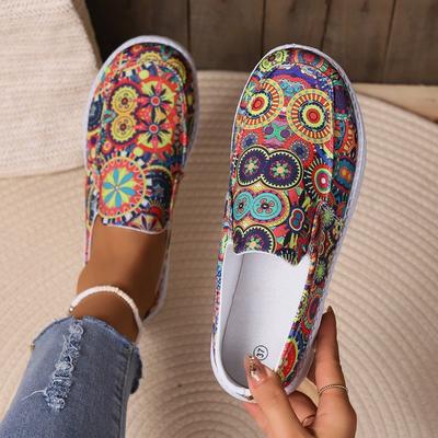 Moda 2025 Verano Nuevo Talla Grande Zapatos Mocasines de Lona Pintados Casuales Ligeros para Mujer Cómodos para Caminar Planos Zapatos Casuales