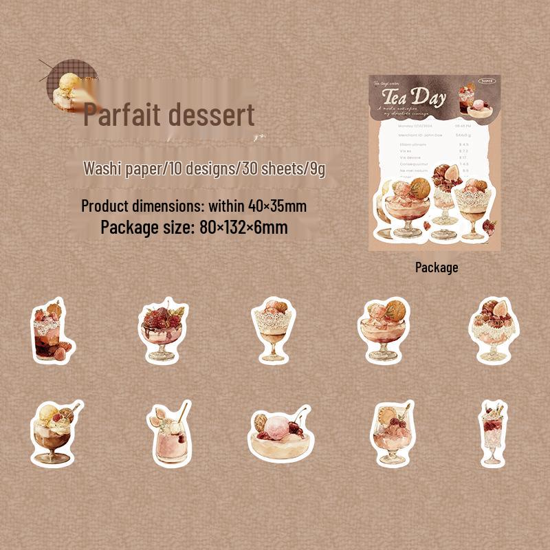 

Tea Time Series Retro Washi Sticker Pack - 6 Tea-Themed Designs for Journals