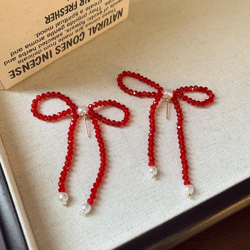 Silberne Nadel Tropfenöl Rote Perlen Ohrstecker - Eleganter & Vielseitiger Schmuck für Damen