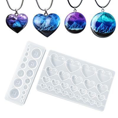 DIY Epoxy Resin Casting Molds Pendant Resin Molds, Including Heart & Round-Shaped Silicone Mold for Jewelry Making