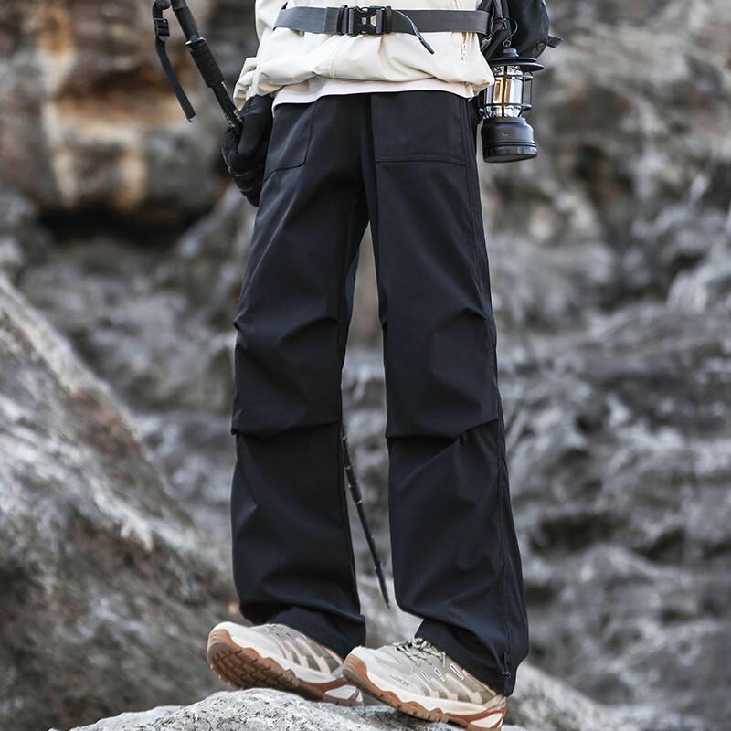 Dingfengbaoluo American Style Outdoor Casual Pants Men Autumn Loose Straight Pleated Paratrooper Cargo Pants