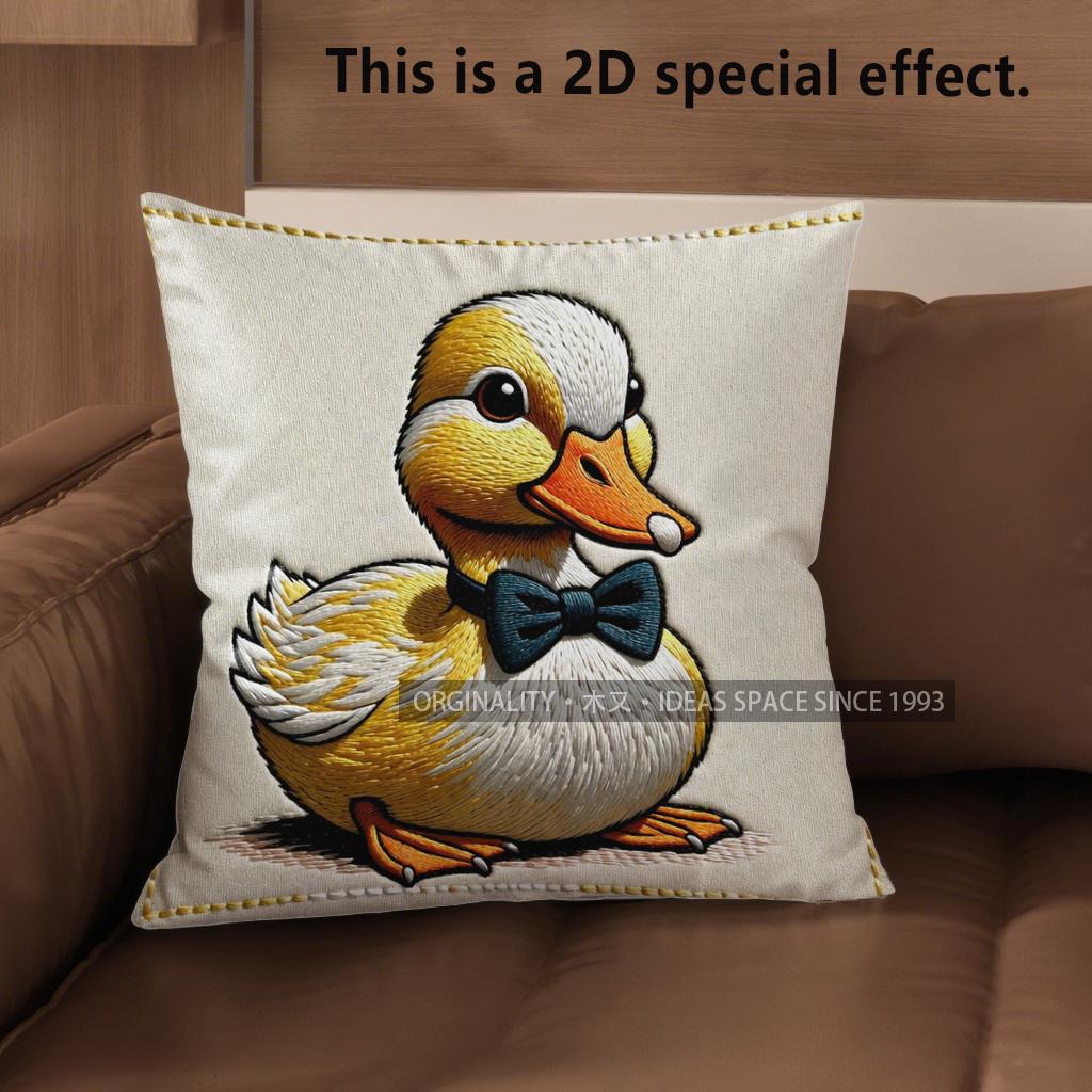 2D Cute Bow-Tied Duck Pillow Covers For Home Pattern Cushion Cover Suitable For Sofa Bedroom Car Pillow Cover