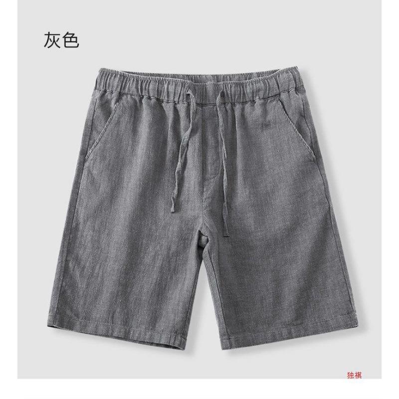 Men s White Linen Blend Elastic Waist Drawstring Casual Shorts M серый