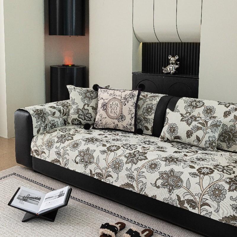 Floral Pattern Chenille Sofa Cover Durable Dustproof Non-Slip Chair Pad Wear-resistant Machine Washable Furniture Protector