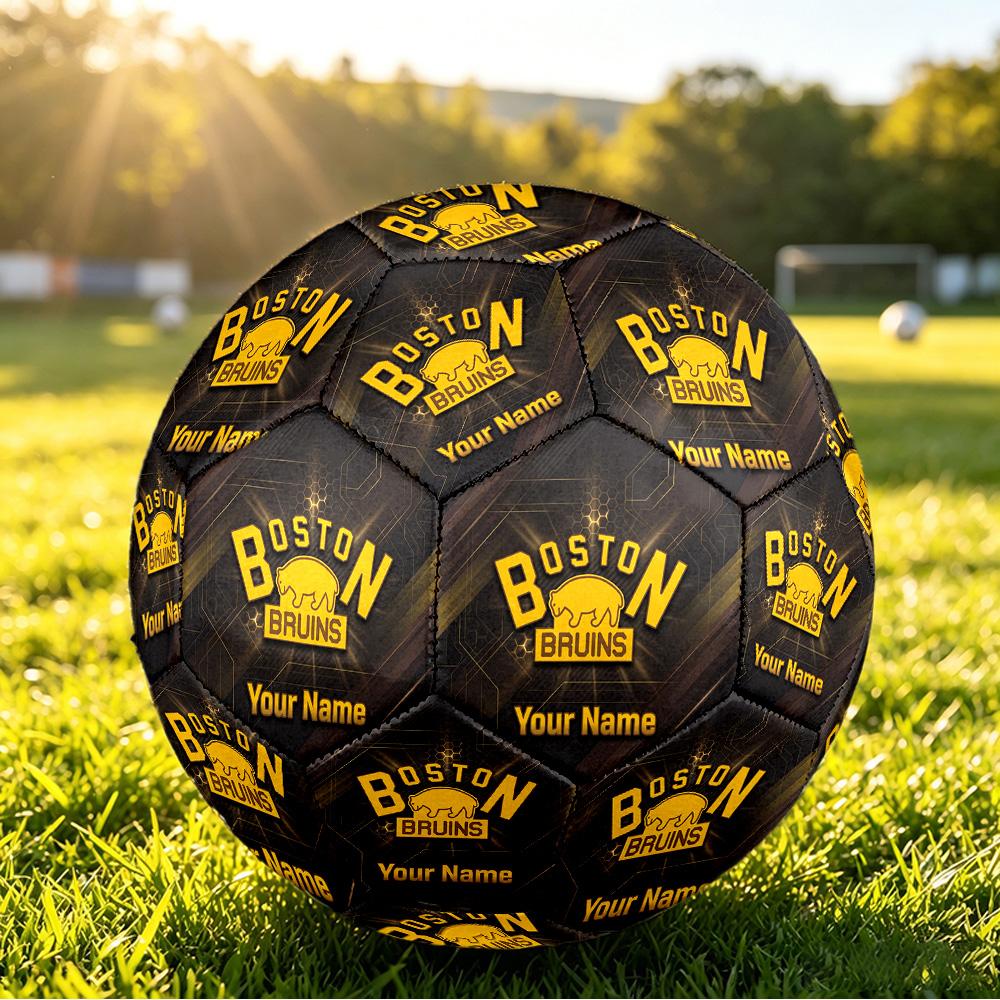 Boston Bruins Size 5 Football, Custom Name Text Personalized Soccer Ball Sport Training Gift