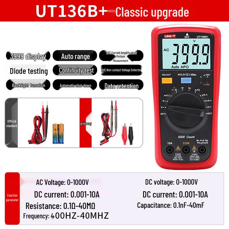 UNI-T UT33B+ Hochpräzises Smart Digitalmultimeter - Mini Anti-Burn Spannungsprüfer für Elektriker