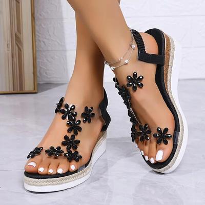 Dames Wedge Sandalen Zomer Hoge Hak Sandalen Mode Parel Vlinder Strass Casual Sandalen voor Vrouwen Platform Sandalen
