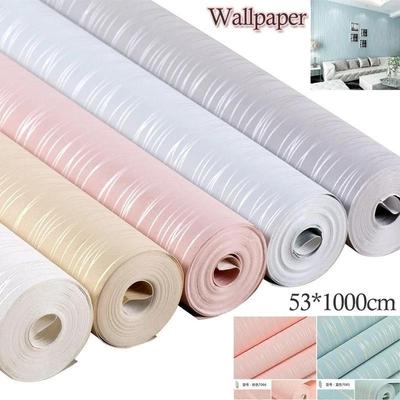 1000cm*53cm Imperméable DIY Rayures Verticales Texturé Non-tissé Sticker Mural Papier Fond TV Décor Art Papier Peint Décalcomanie Maison