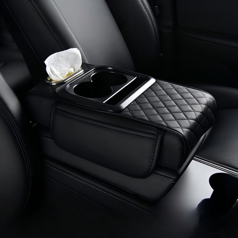 Car Center Console Armrest Cushion PU Leather Mat Memory Foam Support Universal Fit for SUVs and Sedans